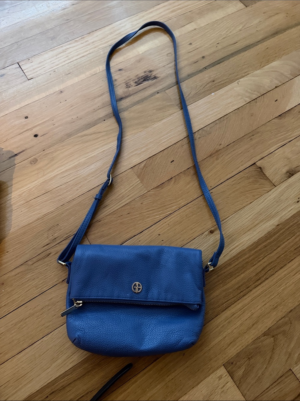 Blue Leather Crossbody Bag with Gold Hardware